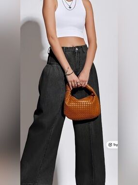 Black Stretchy Wide Leg Jeans with Pleats  - NWT - Size 10